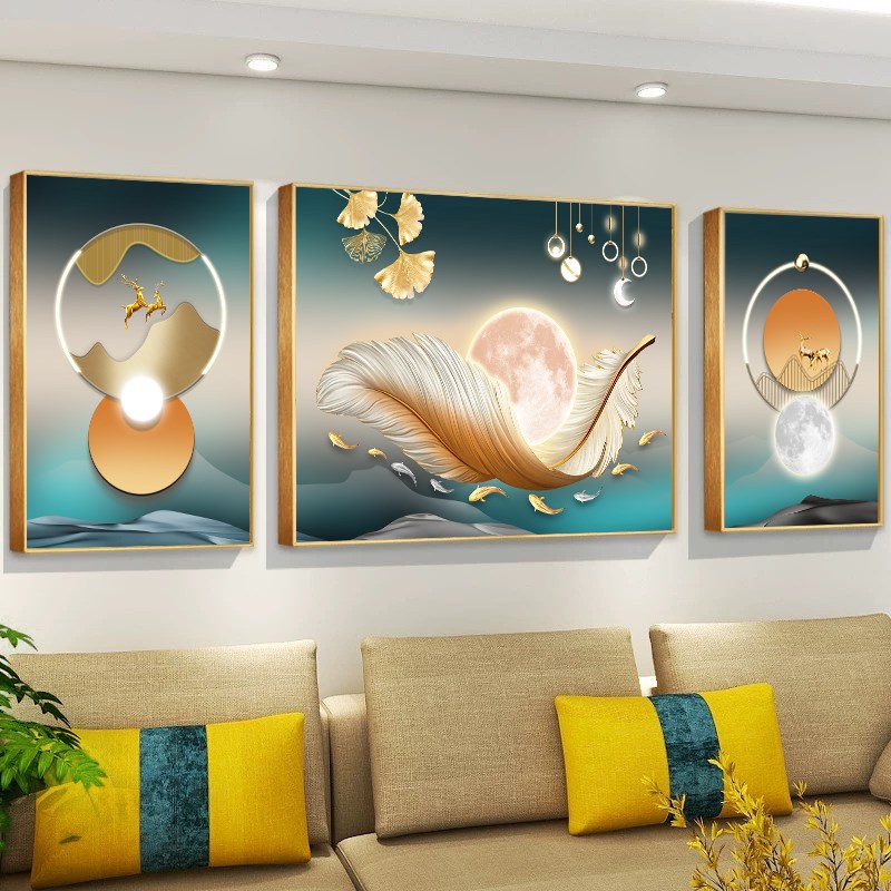 轻奢抽象客厅装饰画简约沙发背景墙挂画高级感餐厅三联画抽象壁画
