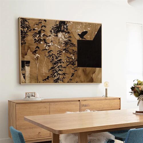 侘寂风油画《剪影》中古风挂画客厅背景墙装饰画餐厅玄关肌理壁画
