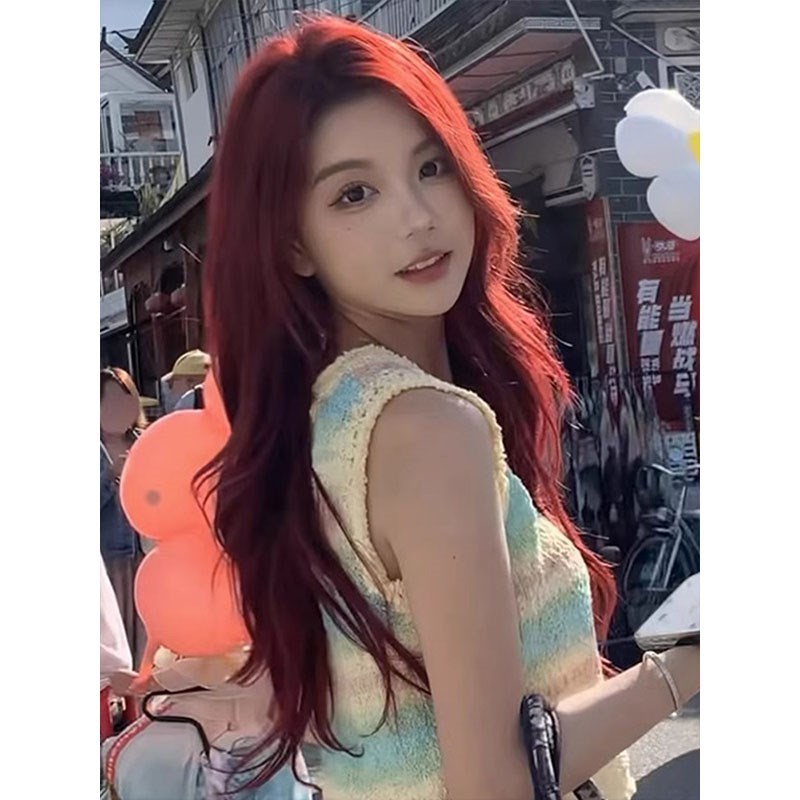 假发女长发红色中分八字刘海大波浪长卷发自然仿全真人发全头套式