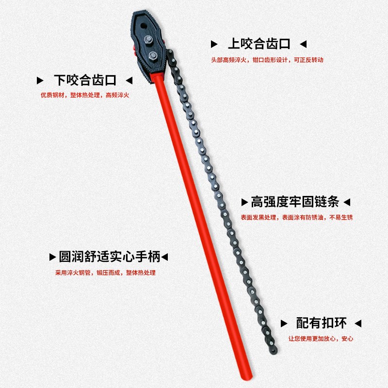 力孚汀重型链钳链条扳手多功能多用可调式链条管子水管钳钢管扳工