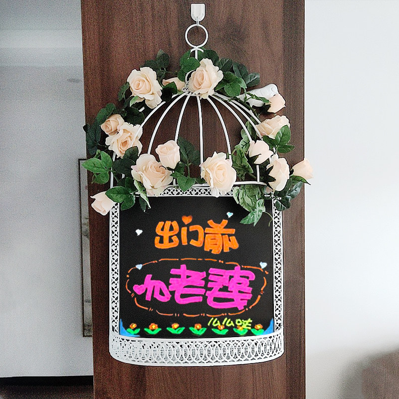 乡村风格铁艺挂式小黑板 创意鸟笼 家用留言板记事板室内墙壁装饰