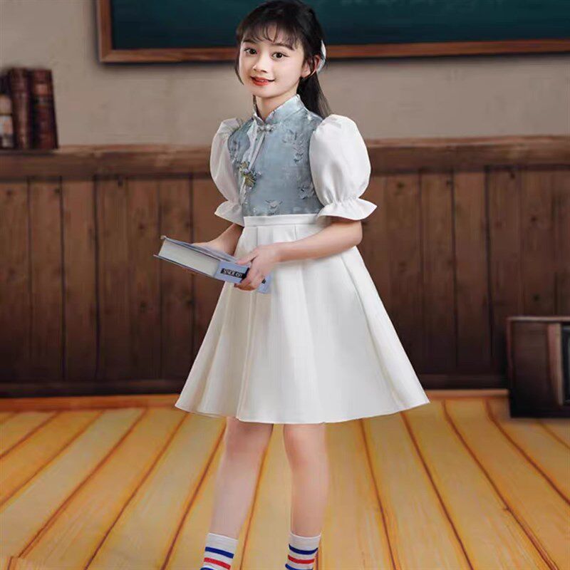 六一大合唱演出服男童中山装儿童钢琴演奏礼服装女童公主裙中国风