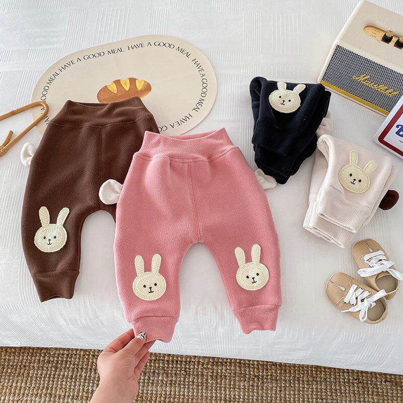 婴儿一体绒裤子秋冬装加绒女童1岁宝宝大屁屁裤高腰保暖护肚pp裤