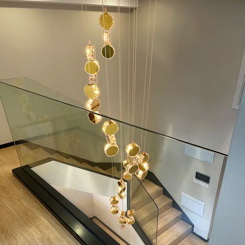 旋转楼梯间长吊灯挑空别墅复式楼楼中楼水晶轻奢小loft公寓客厅灯