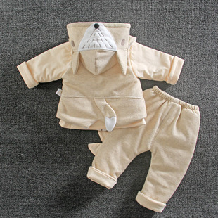男宝宝春秋装0一1岁半童孩小婴儿分体冬款薄夹棉衣服三件套装秋季