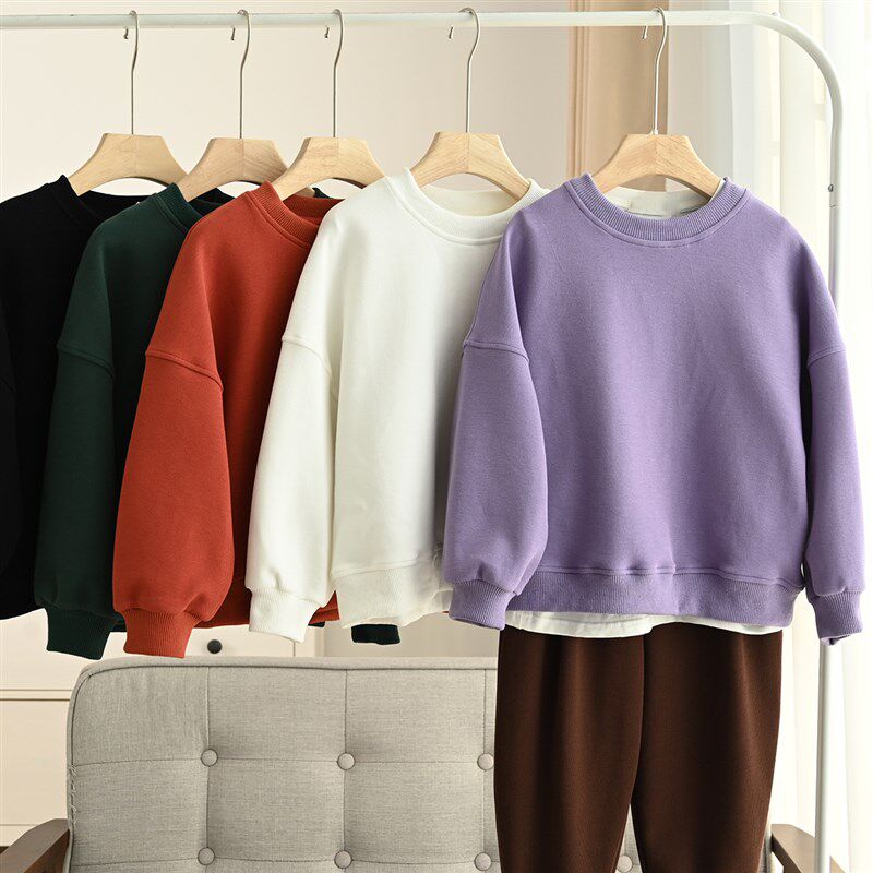 儿童珠地棉卫衣 男童女童圆领宽松套头衫 中大童上衣 春秋款童装