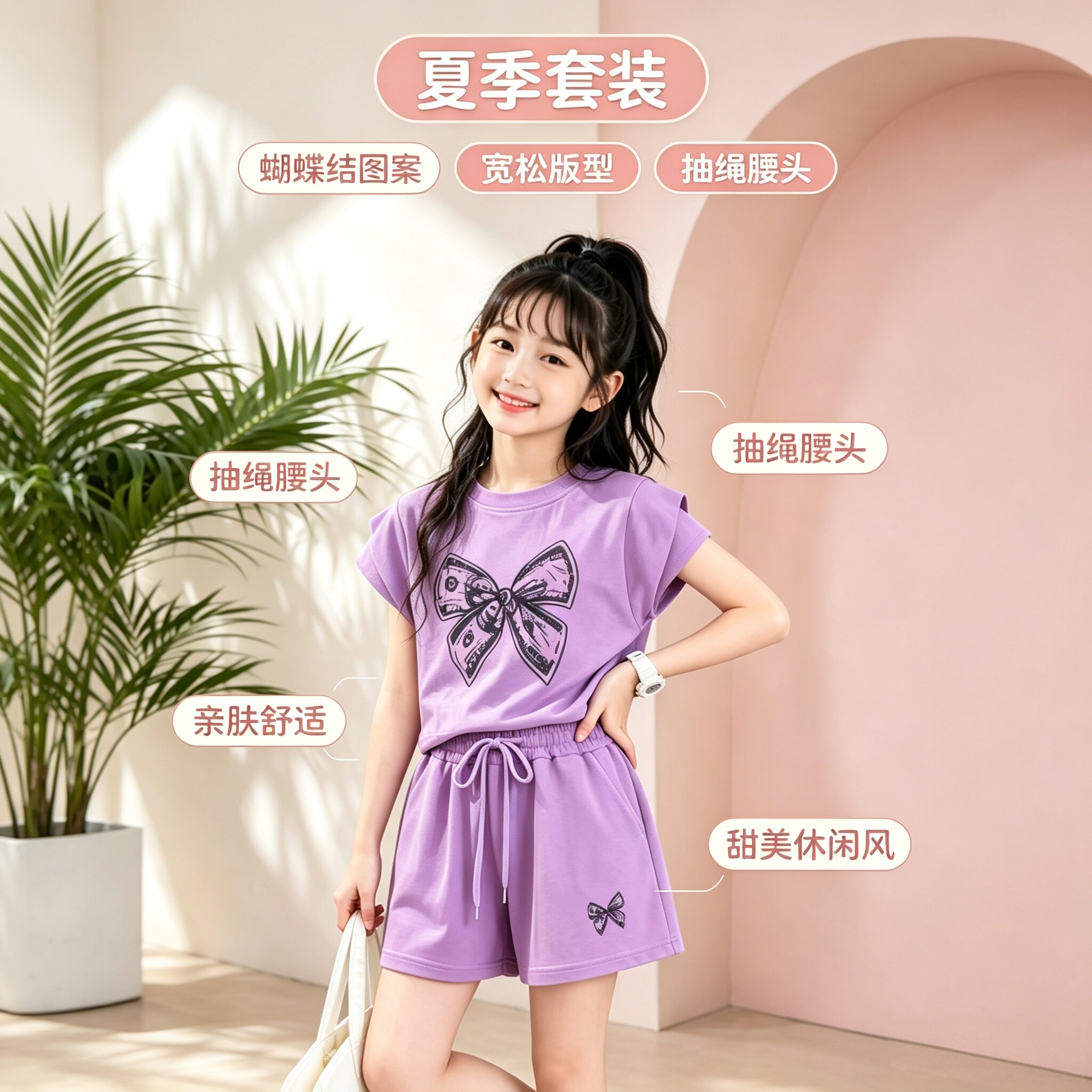 女童夏季洋气T恤短裤两件套