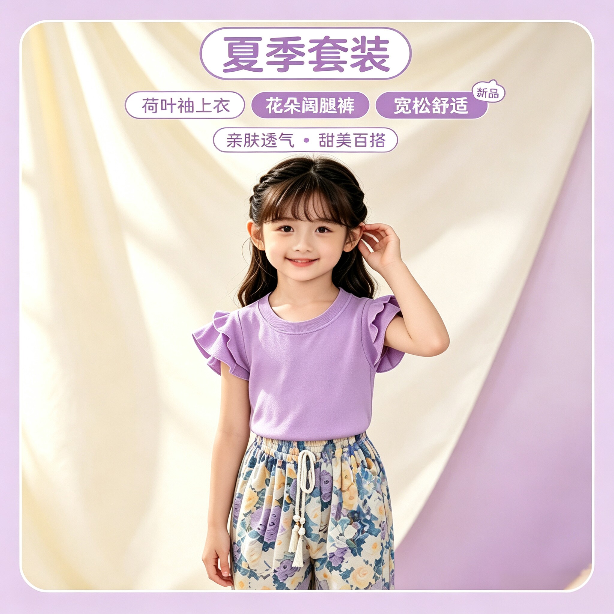 女童夏季碎花小飞袖两件套