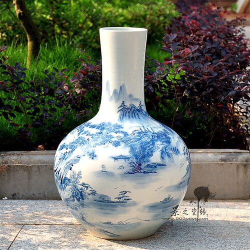 景德镇陶瓷器手绘青花瓷花瓶天球瓶落地工艺品摆件大新中式装饰插