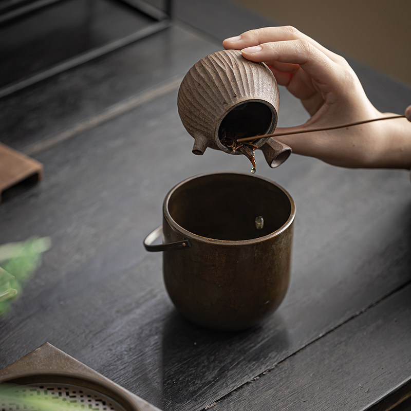 日式复古提梁铜建水茶洗茶渣缸家用水洗笔洗水盂茶道功夫茶具配件