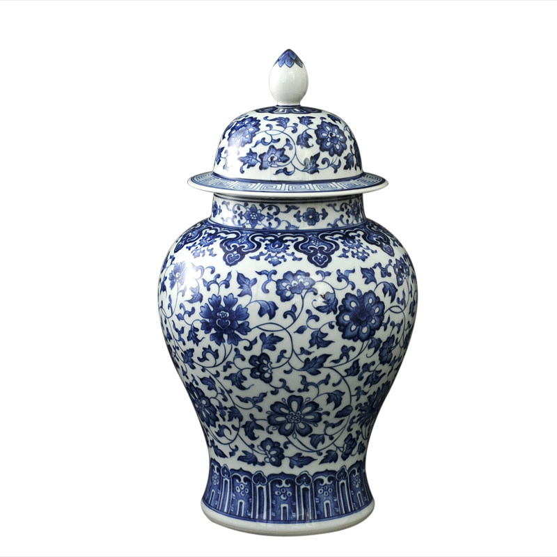 中号青花瓷器景德镇陶瓷花瓶客厅仿古将军罐盖罐瓷器中式花器摆件