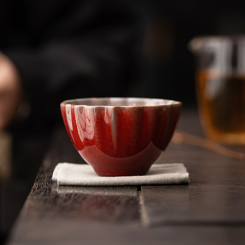 郎红釉茶杯陶瓷单个霁红茶盏品茗杯主人单杯大容量功夫茶具侘寂杯