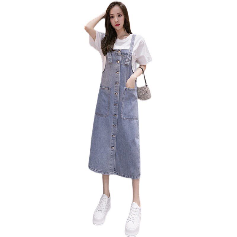2025夏裙新款大码吊带连衣裙女春季胖mm牛仔背带裙时尚中长款显瘦