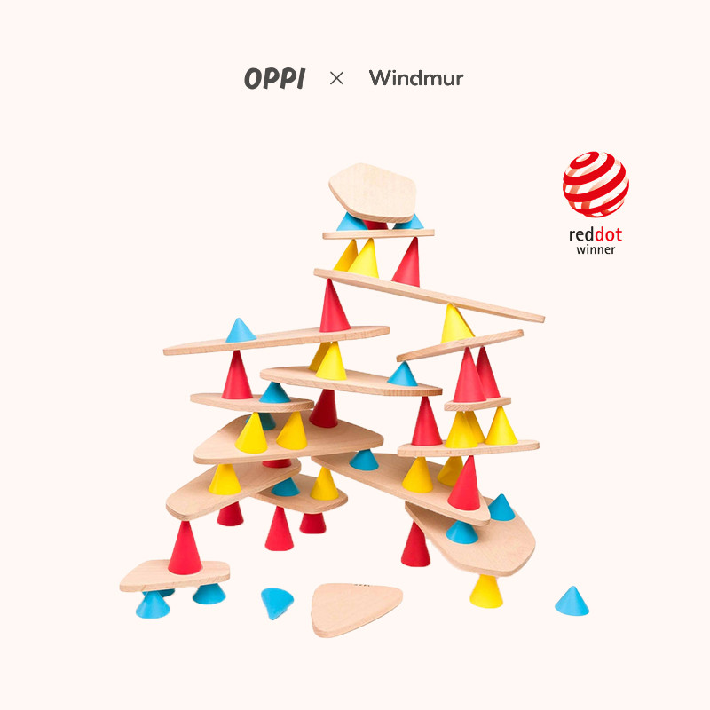 OPPI法国进口木质几何锥型积木儿童益智平衡叠叠乐早教玩具