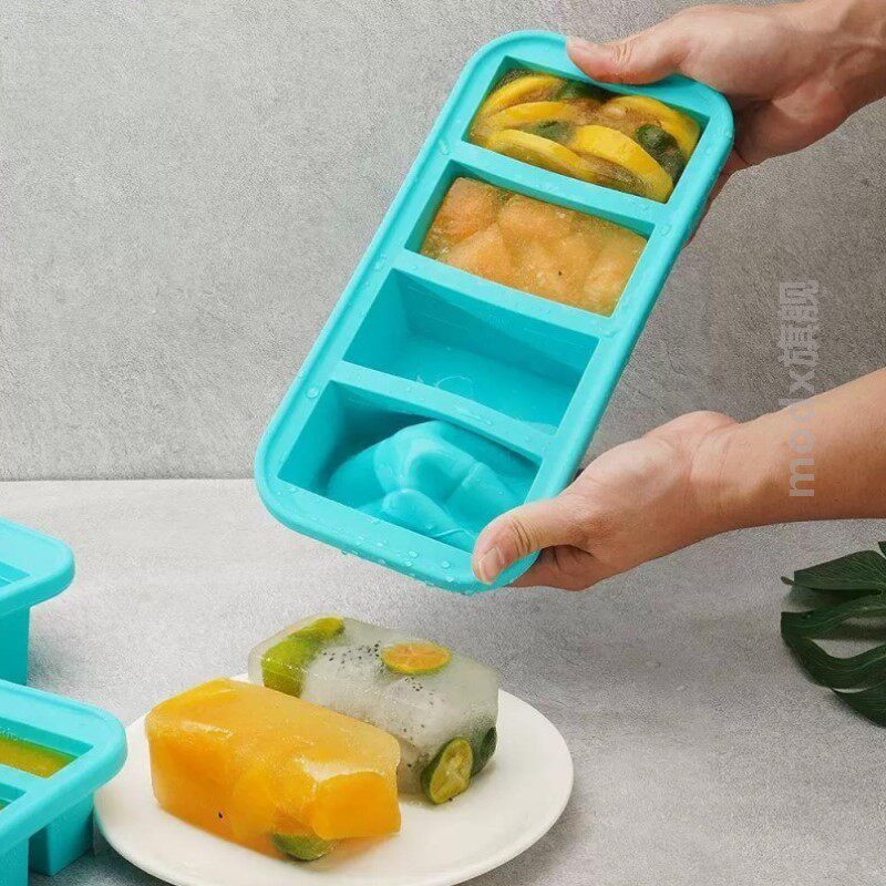 硅胶冷冻模具带盖冷藏食物盒储存盒硅胶冰粒冰格模具制冰盒保鲜盒