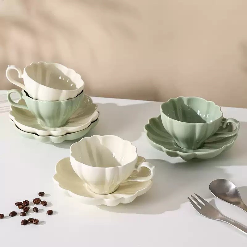 法式设计感花型咖啡杯碟套装优雅精致中古下午茶陶瓷拿铁杯红茶杯