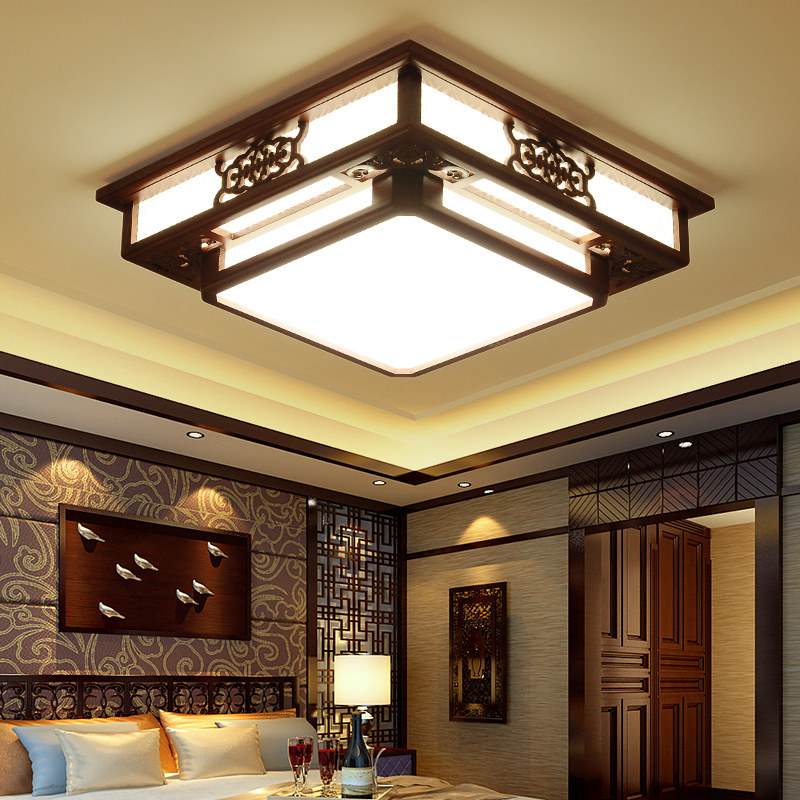中式木头灯大气餐厅灯古典实木客厅吸顶灯led卧室灯房间灯中国风