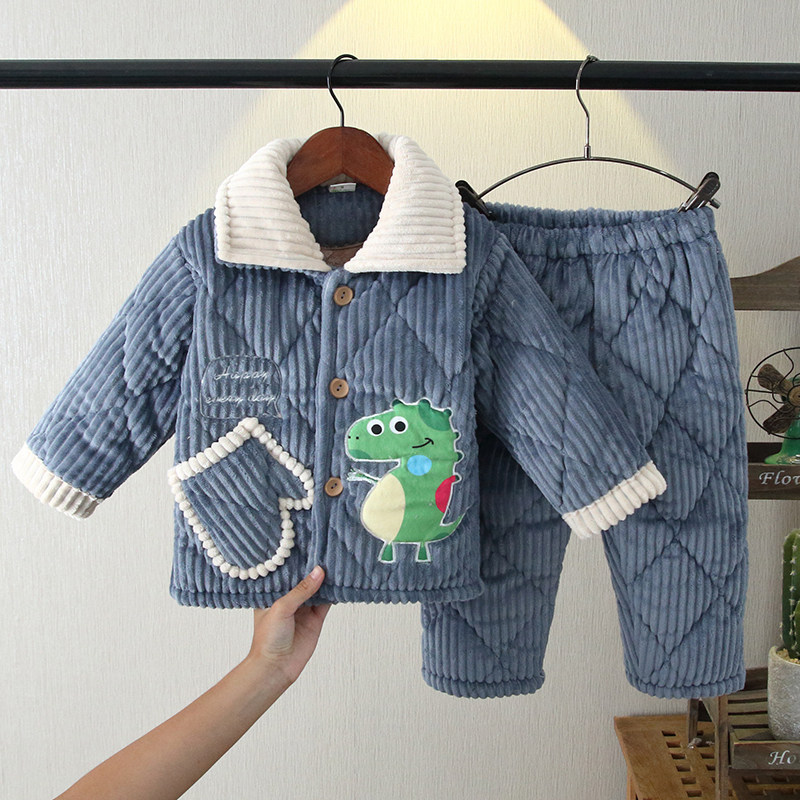 宝宝睡衣秋冬季加厚婴幼儿童套装男女童法兰绒珊瑚绒水晶绒家居服