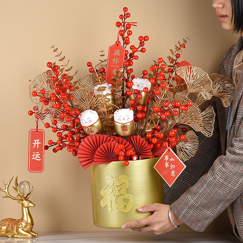 乔迁新居福桶摆件开业结婚礼物花束客厅玄关新年装饰入宅婚庆插花