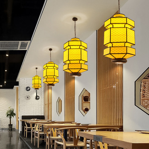 新中式灯罩铁艺宫灯吊灯国风餐厅饭店茶楼布艺灯具过道阳台灯笼灯