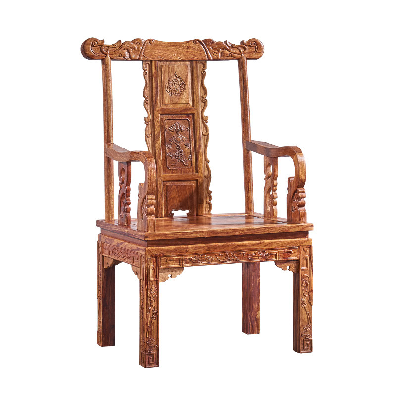 黑胡桃木椅子花梨木官帽椅原木圈椅奥坎实木太师椅新中式休闲椅子