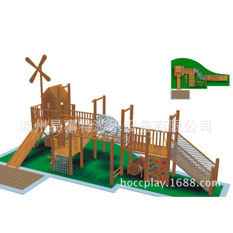 幼儿园户外大型木头滑梯 室外木质滑梯秋千架组合 儿童游乐场滑梯图片