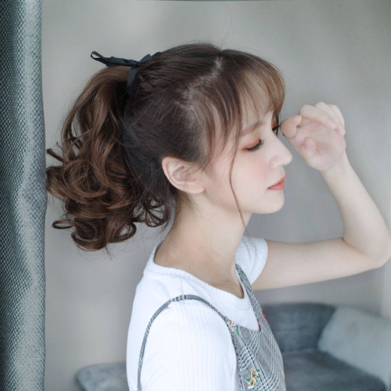 网红假发马尾女长卷发绑带式梨花假马尾辫大波浪逼真中长款假发片