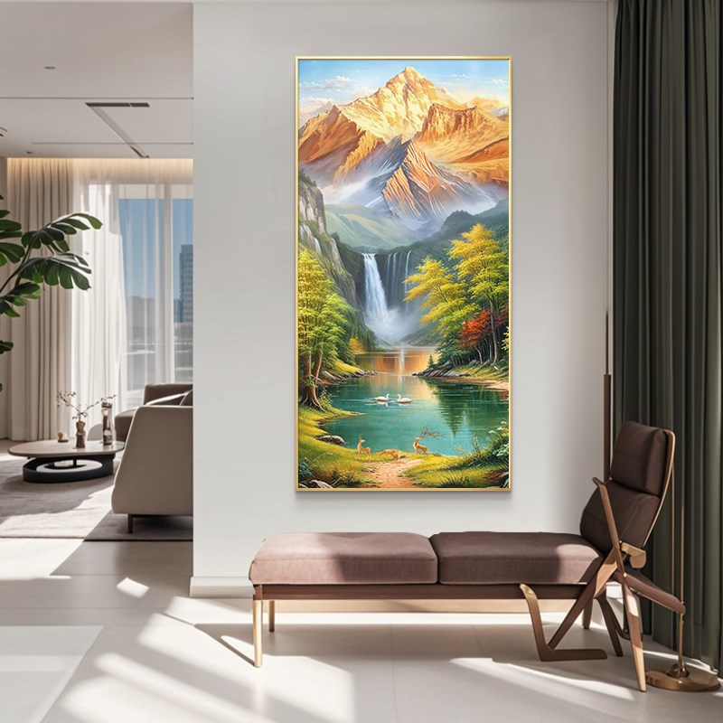 日照金山入户玄关装饰画走廊过道挂画高级感客厅壁画山水风景油画
