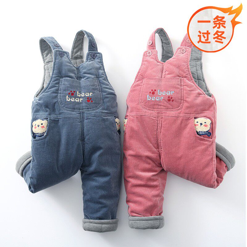 儿童背带棉裤冬季加厚加棉一岁男童婴儿夹棉裤子秋冬宝宝背带裤冬