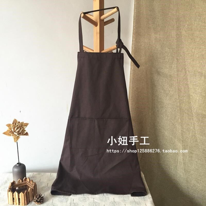咖啡色帆布围裙学生美术绘画面包房西餐厅陶艺泥工男女超市工作服