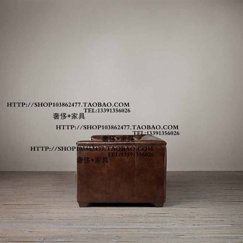出口英国法式乡村风格纽扣铆钉油蜡皮三人位沙发样板房别墅家具