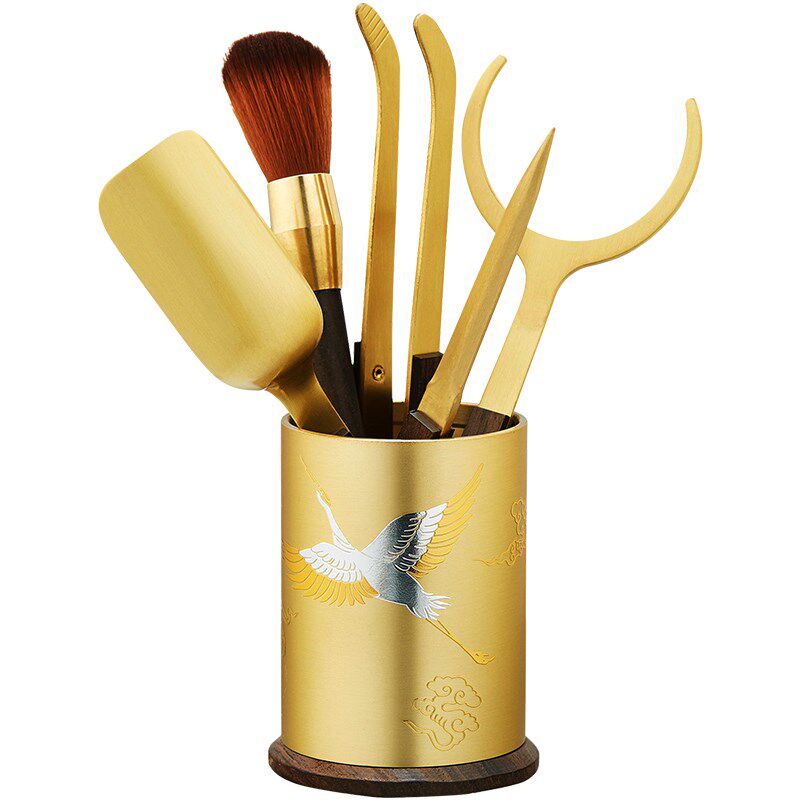 茶道六君子黄铜木功夫茶具6君子套装泡茶工具茶勺茶针夹茶道零配