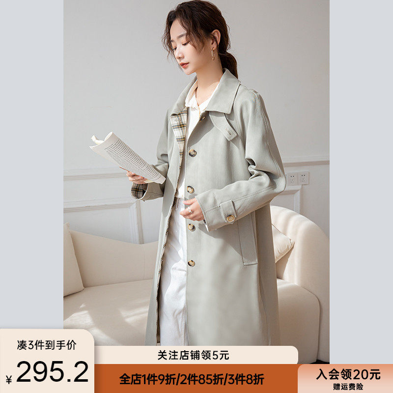 格纹撞色风衣女小个子中长款2022春季新款高级感英伦风休闲外套