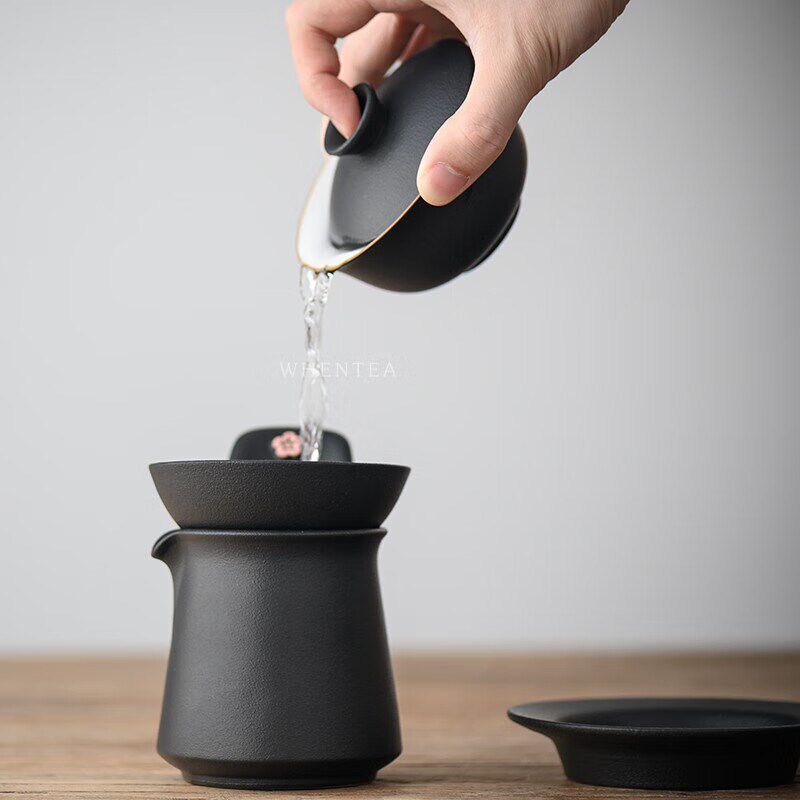 闻说黑砂粗陶盖碗 简约禅意三才碗粗陶家用泡茶碗功夫茶具配件