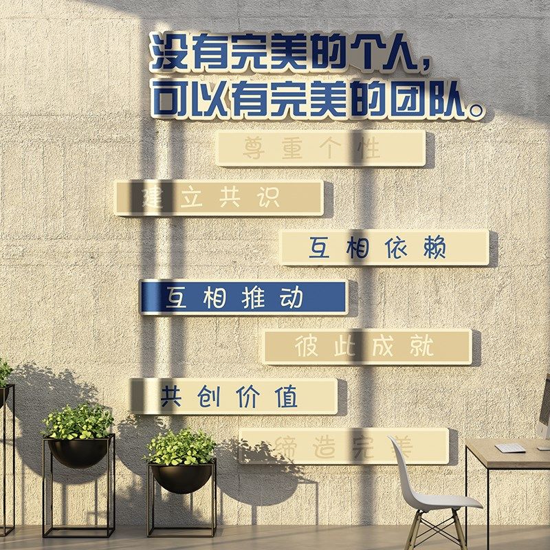 办公室司墙面装饰布置企业文化墙贴纸团队协作同凝聚力标语录背景