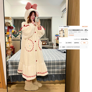 公主风加厚保暖长版 睡袍家居服睡裙 新款 少女可爱珊瑚绒睡衣女冬季