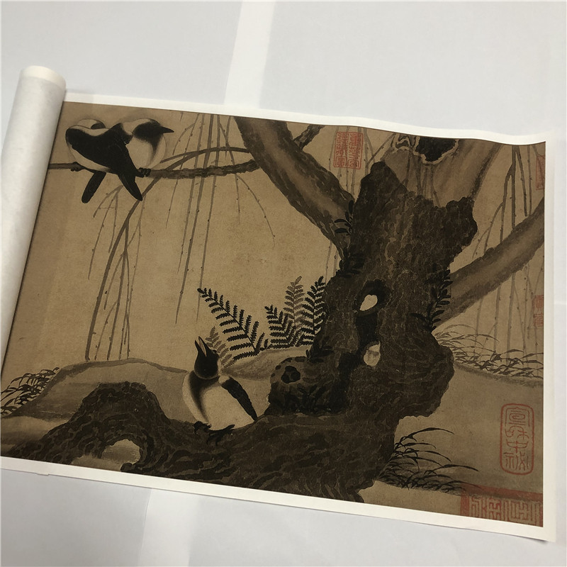 宋徽宗 赵佶 柳鸦芦雁图 古代名家工笔花鸟画长卷宣纸微喷装饰画