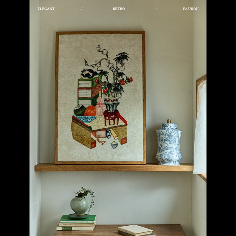 蜡笔派花影斋记挂画东方美学挂毯画文人新中式复古挂画入户壁画