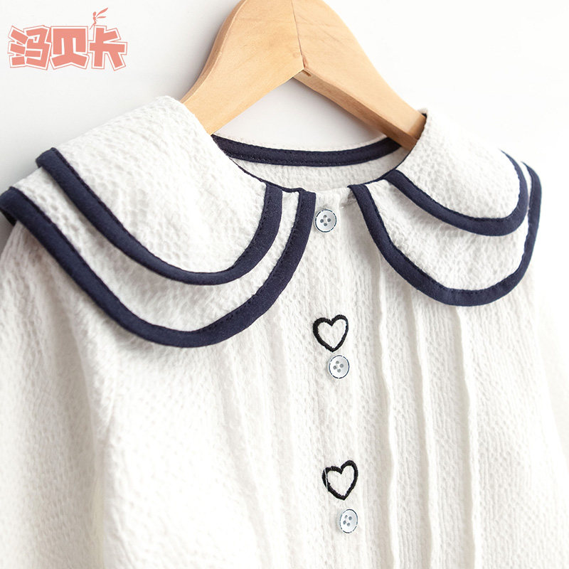 女童衬衫春秋洋气童装儿童白衬衣秋款长袖纯棉学院风翻领上衣