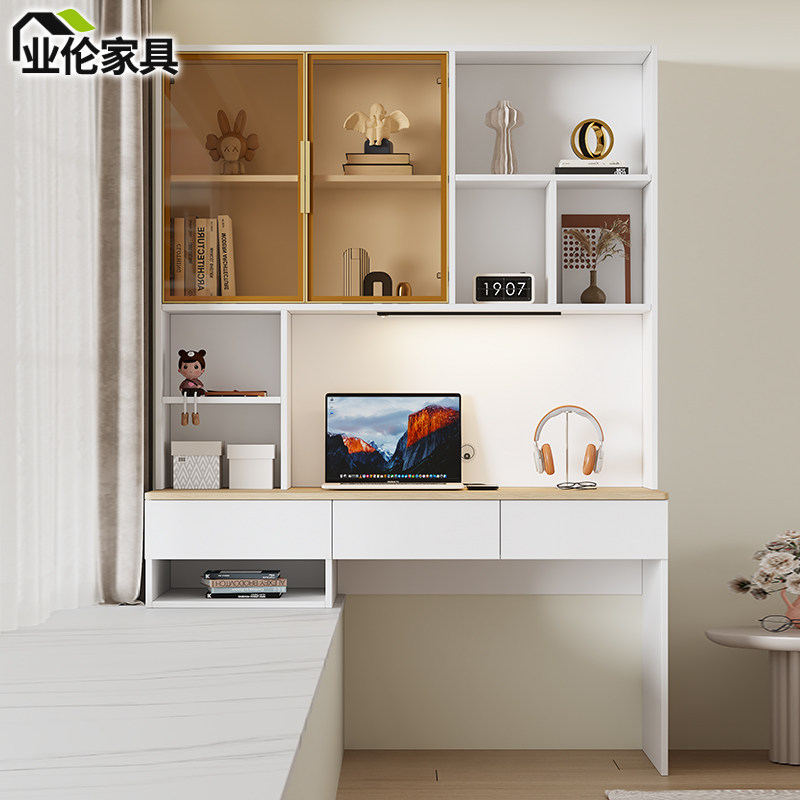 半搭飘窗书桌写字桌带书架书柜一体家用卧室电脑学习桌可定制3L54