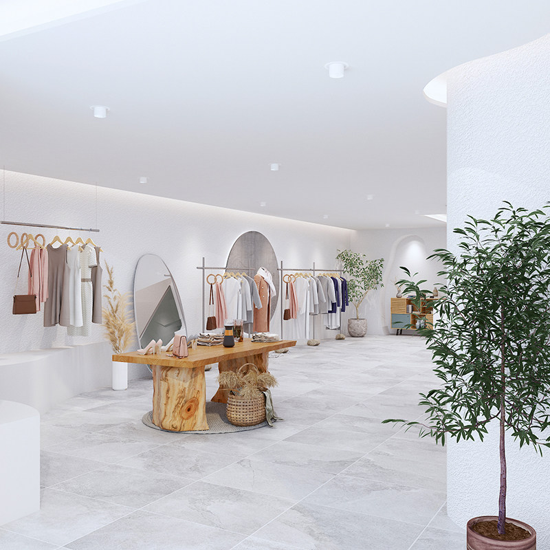 创意服装店展示架橱窗女装货架石头底座不锈钢衣服挂架落地式架子