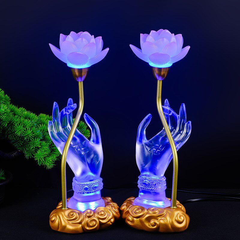 琉璃佛手LED莲花灯长明灯佛前供灯观音神台灯家用仙堂供奉灯插电