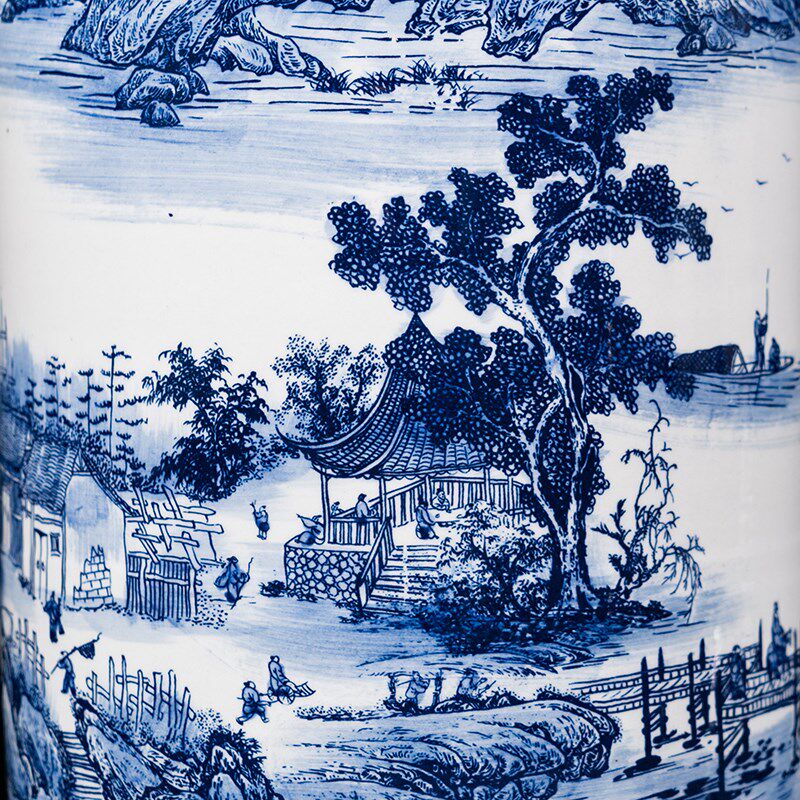 景德镇陶瓷青花落地大号花瓶箭筒客厅电视柜中式装饰字画收纳摆件