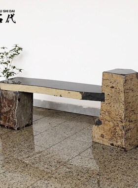 长凳六方石户外天然石材原石石凳庭院别墅石头长椅座椅公园装饰