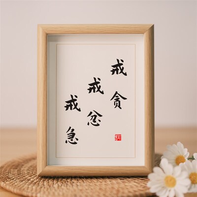 戒贪戒忿戒急禅语书法摆台办公桌书桌文艺个性摆件座右铭字画挂画