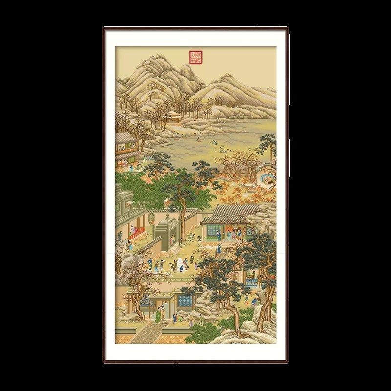 雍正十二月十字绣2024新款线绣客厅竖版玄关古典名画收藏珍藏满绣