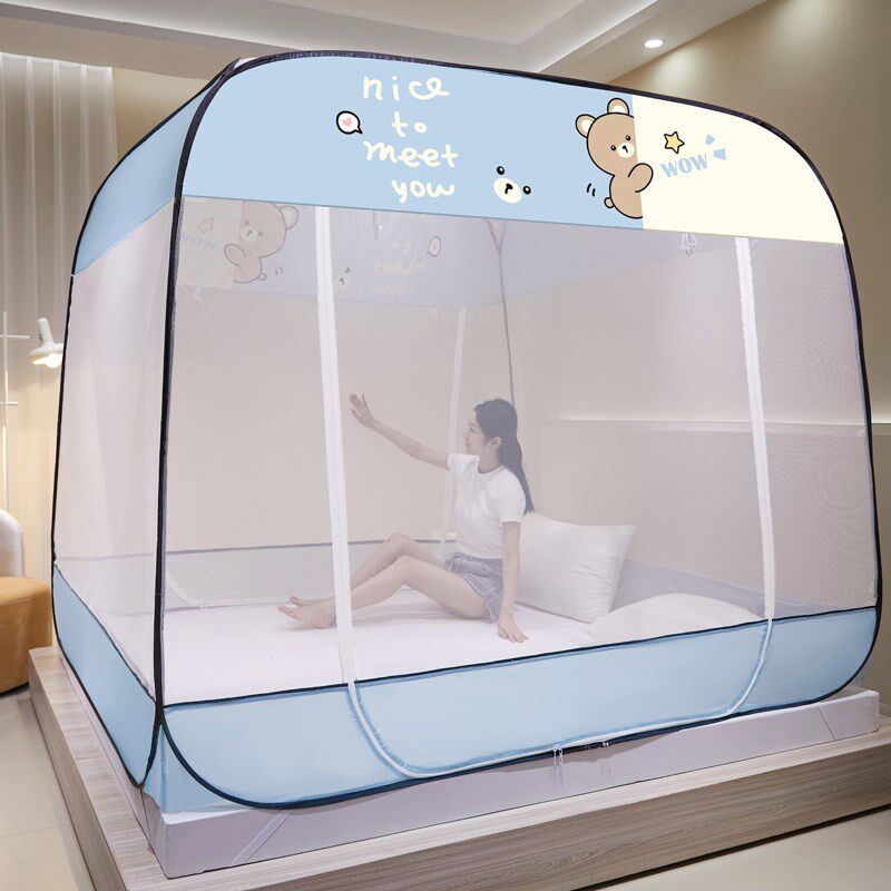 蒙古包蚊帐家用2024新款免安装简易儿童防摔全底婴儿防尘顶布挡灰