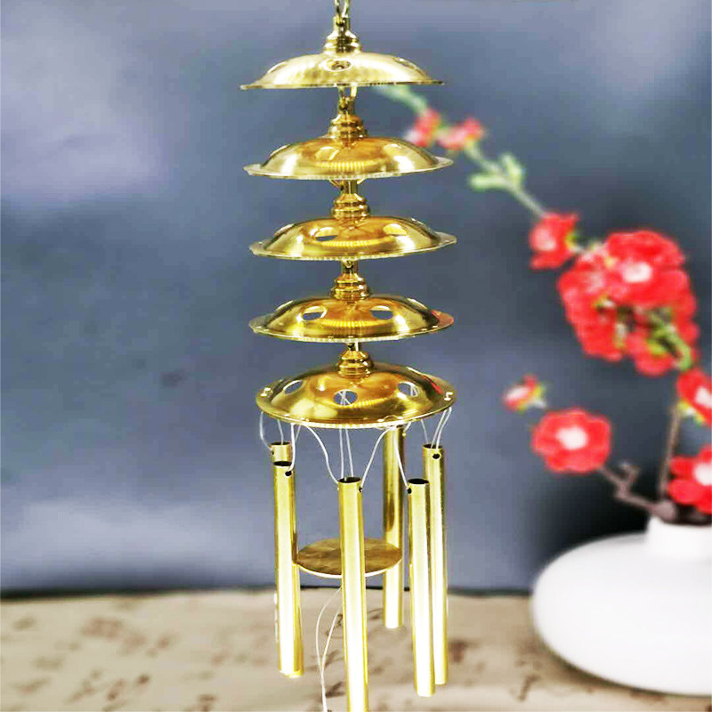 福星五黄二黑专用纯铜风铃铛3寸5寸5层6管铜风铃挂件招财镇宅
