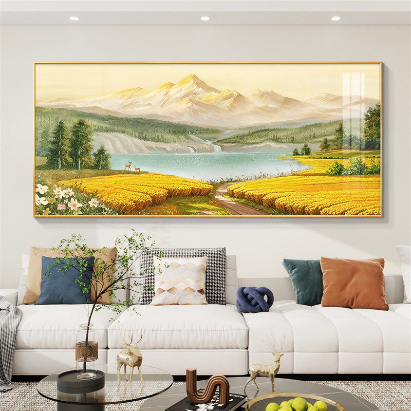 丰收挂画2025新款客厅装饰画金色麦田沙发背景墙挂画山水画聚财画