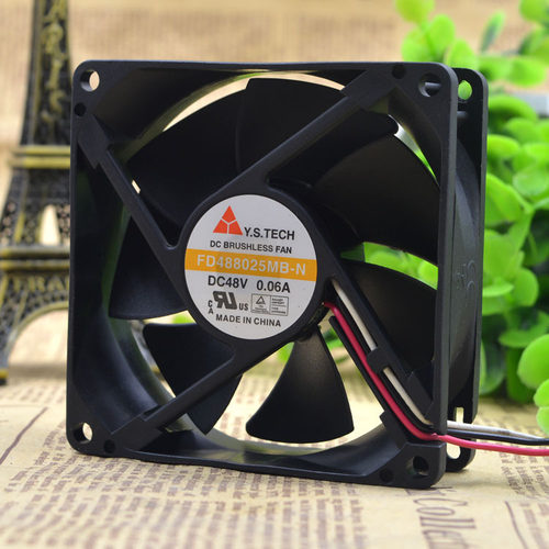 Y.STECH FD488025MB-N 48V 0.06A 8025 8CM 三线 双滚珠散热风扇